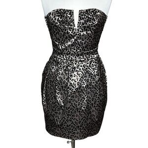 Tfnc london Stretch Cotton & Velvet Animal Print Strapless Mini Dress